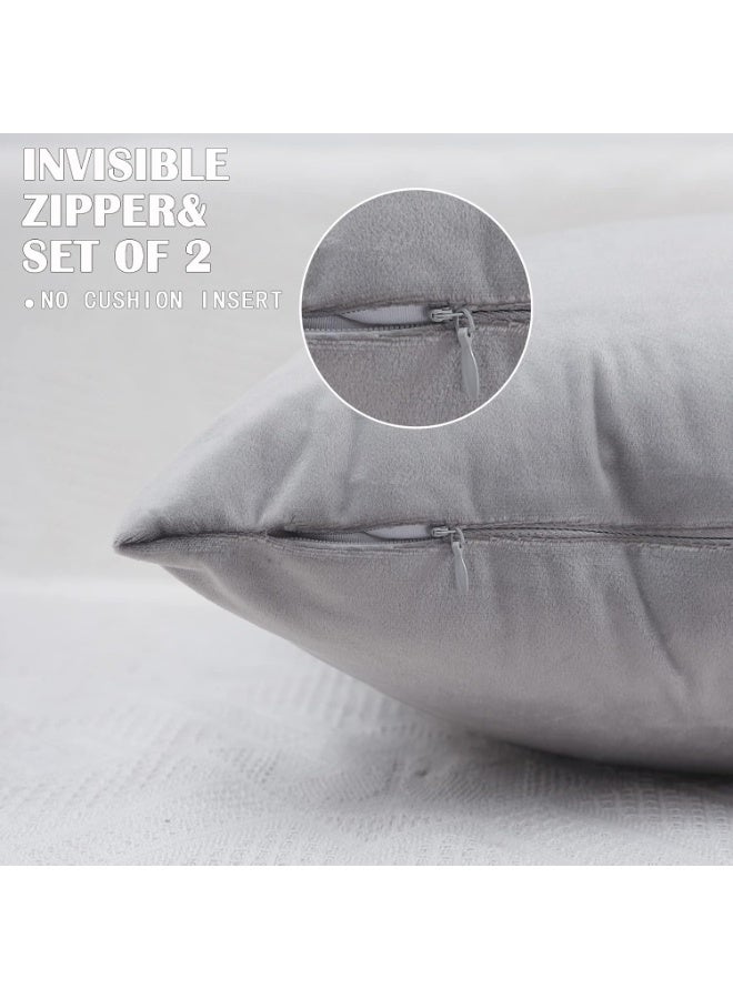 Cushion Covers, Set of 2 Velvet Pillow Covers with Golden Leather, Decorative, Modern, for Sofa/Couch, Garden Bed, Living Room, Bed Throw Cushions ,Gray, 45 x 45cm - Image 4